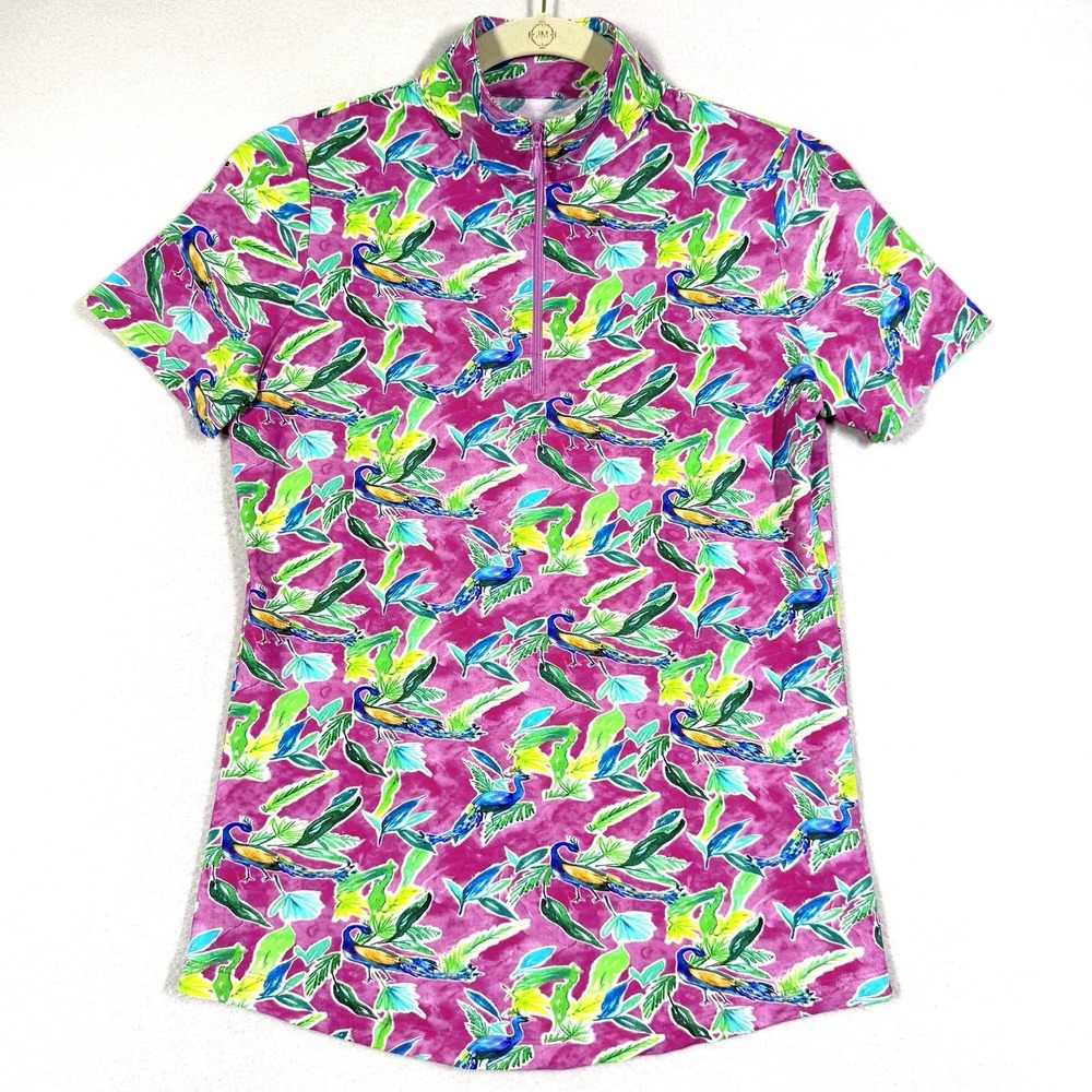 IBKUL Top Womens XS Pink Peacock Mock Neck‎ 1/4 Zip Pullover Pickleball Tennis